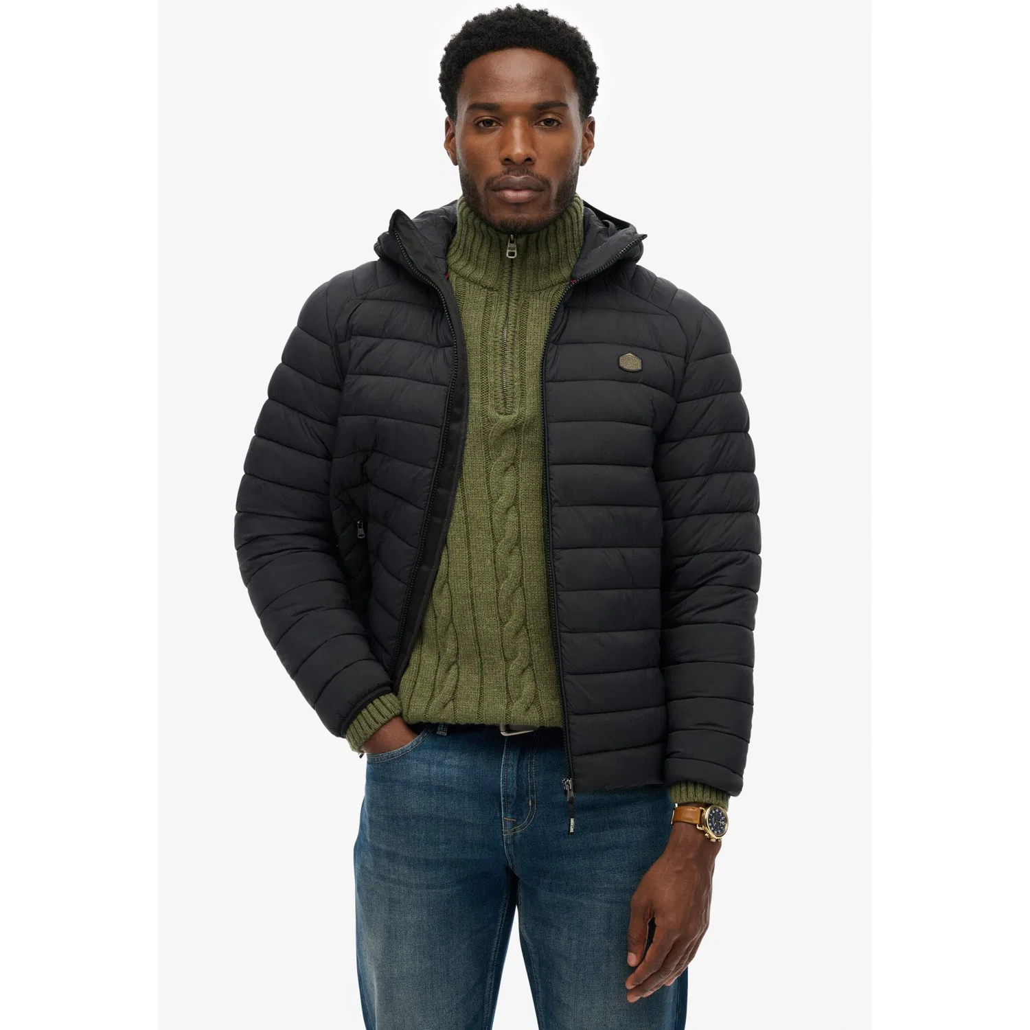Мужская стеганая куртка с капюшоном Superdry, Black — фото 2