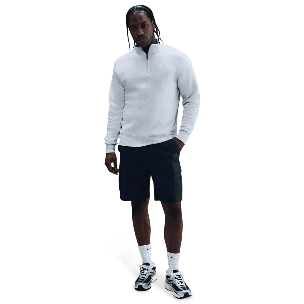 Мужская толстовка ползунок Club Fleece Nike, серый/белый — фото 4