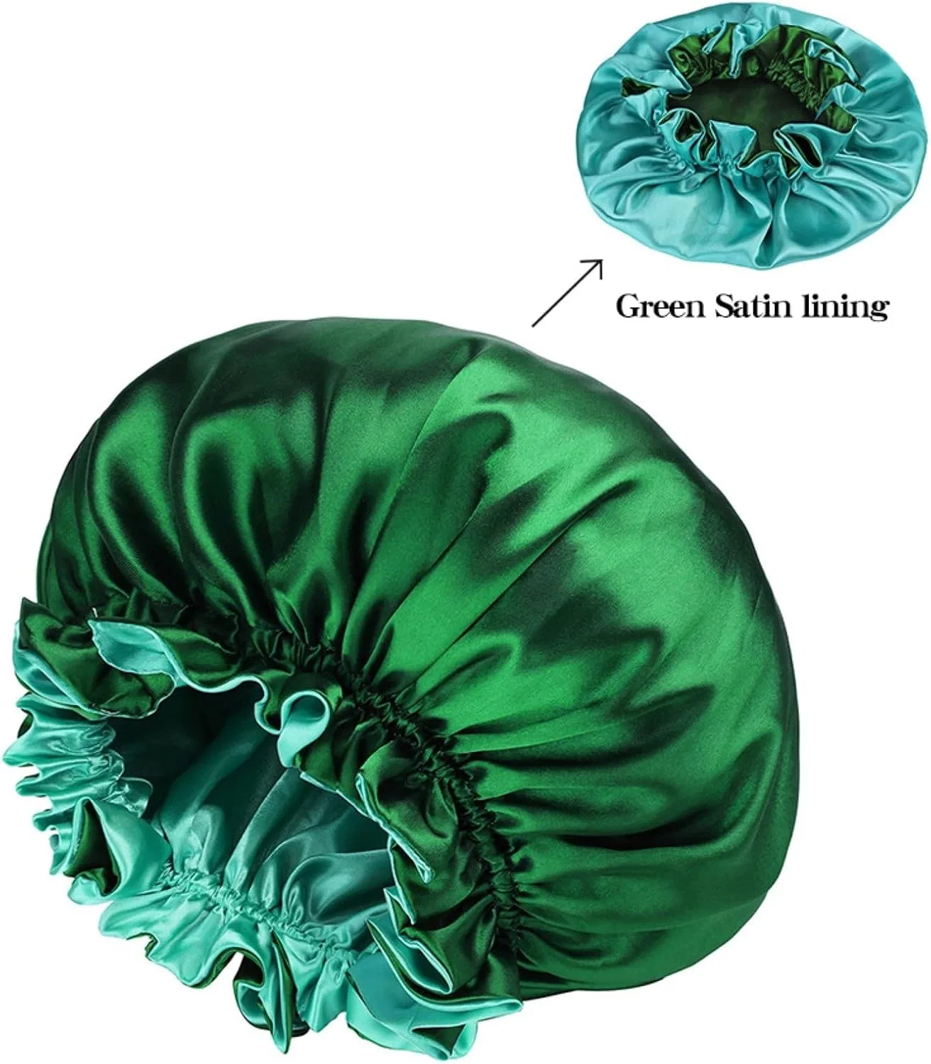 Шапочка для сна Satin Silk Hair Cap, TQQEPOOL, 32 см, Green — фото 2