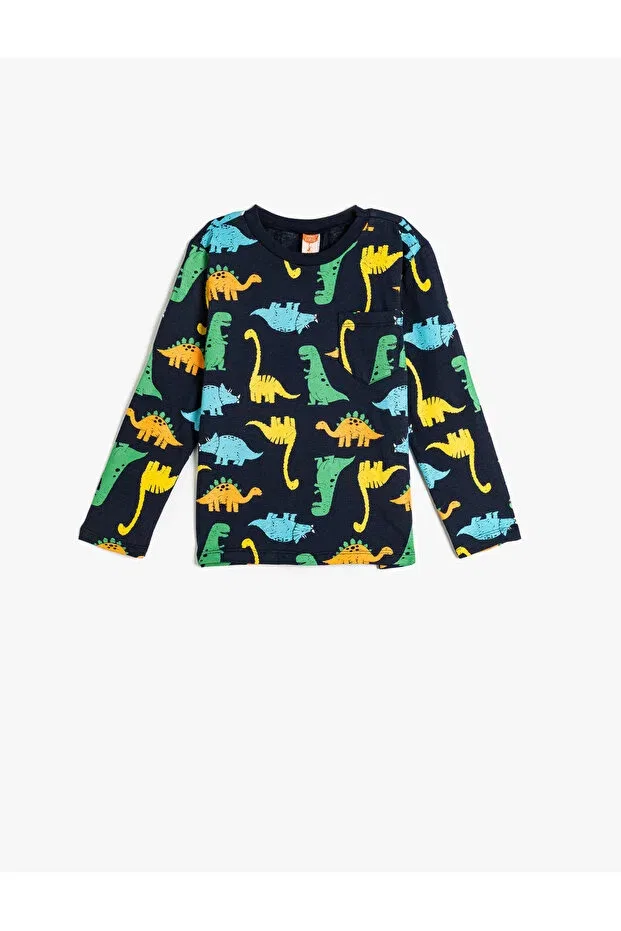Детский хлопковое лонгслив с принтом Koton, Navy Blue Patterned