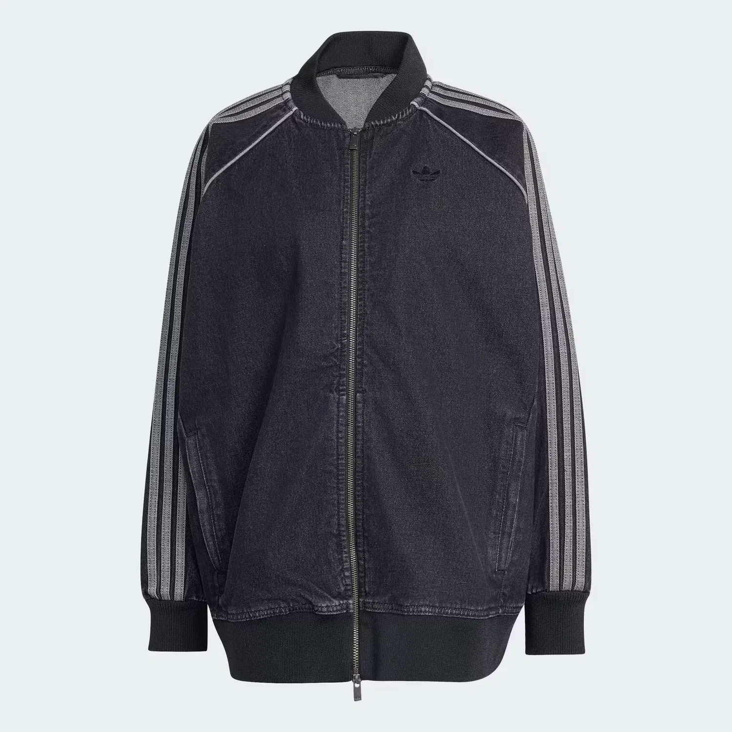 Женская джинсовая куртка оверсайз на молнии SST Oversized Denim Tracktop Adidas Originals, черный деним — фото 4