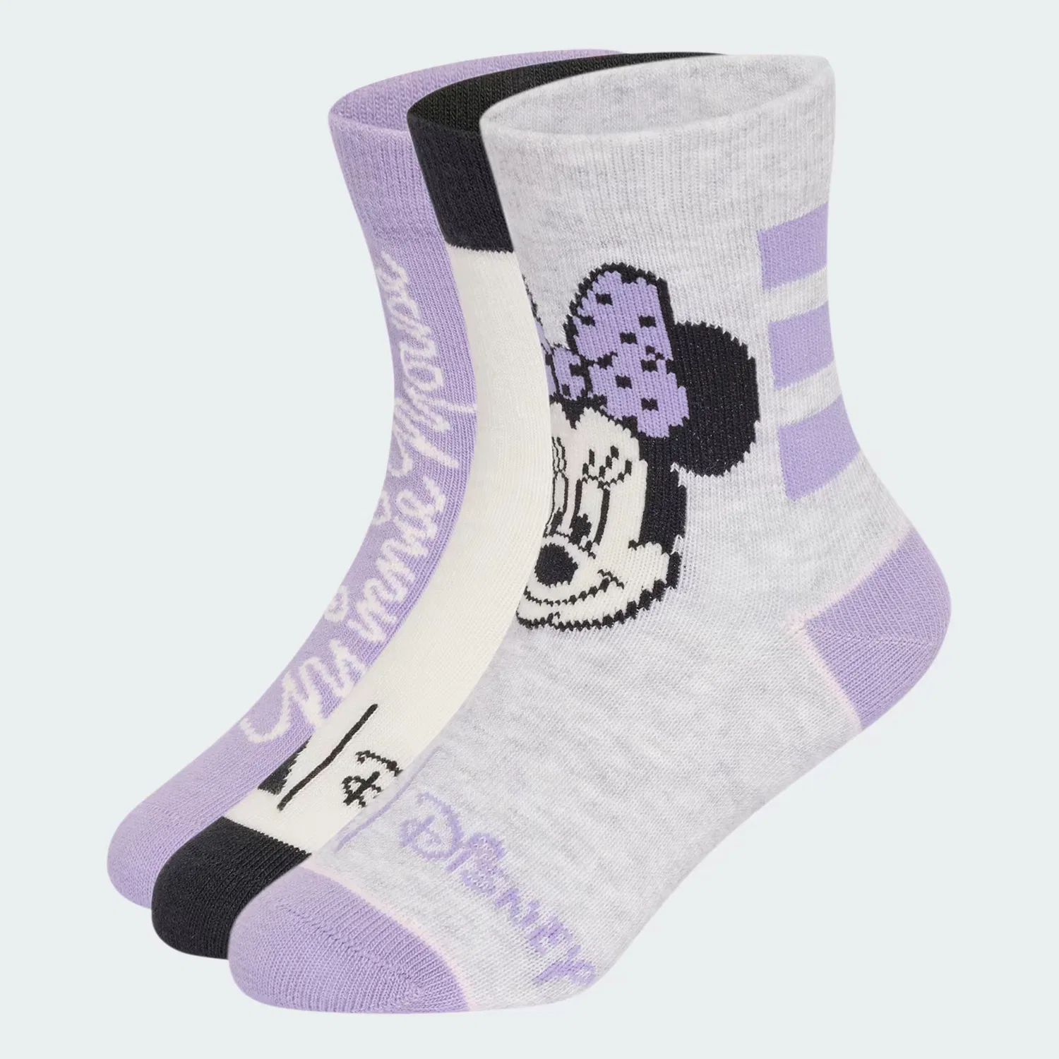 Детские носки для девочек с принтом Minnie Mouse Disney Adidas Sportswear, светло-серый меланж/magic lilac/молочно-белый
