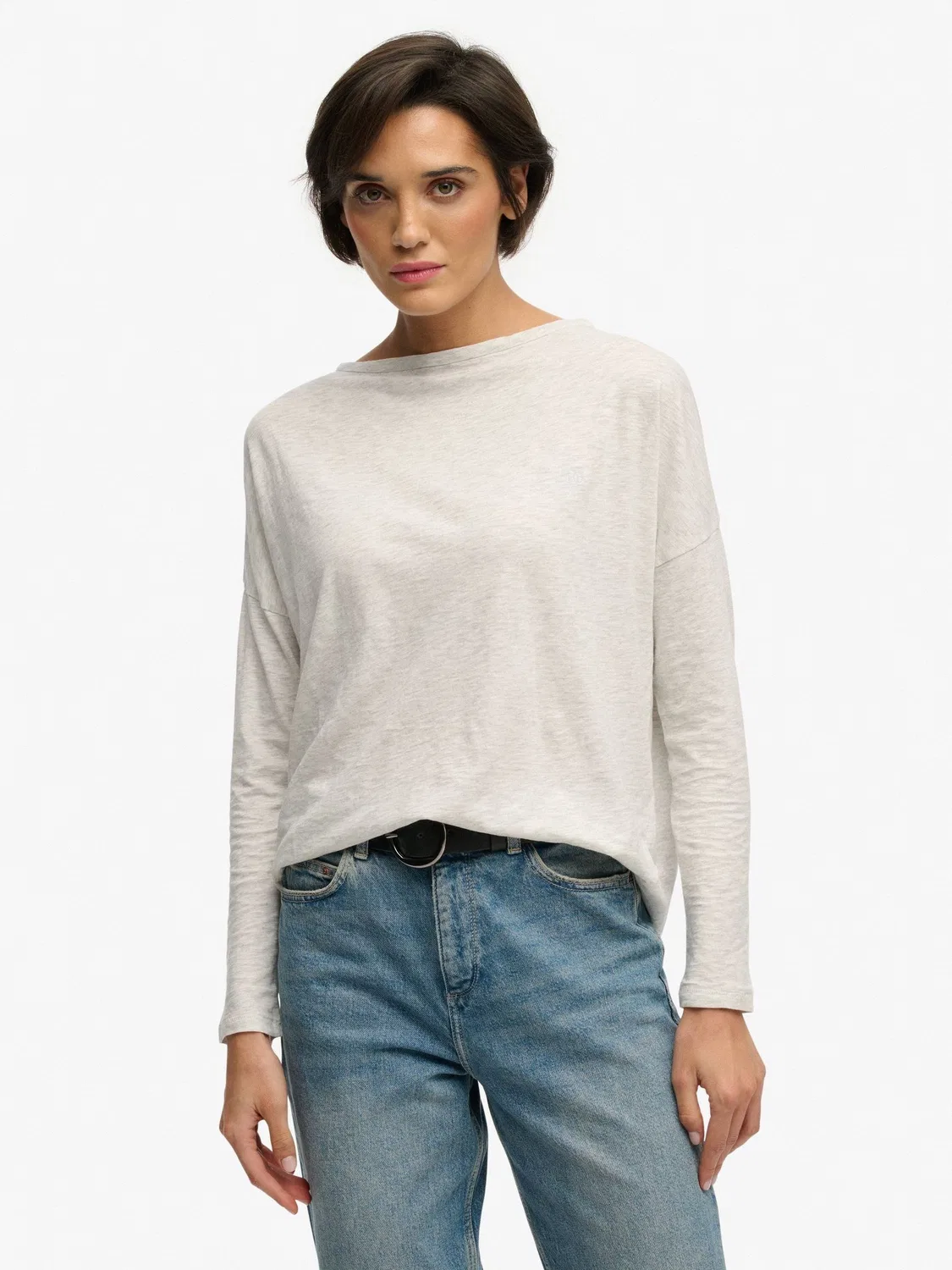 Топ с лодочкой Superdry Studios Boat Neck Slub Long Sleeve Top, серый — фото 3