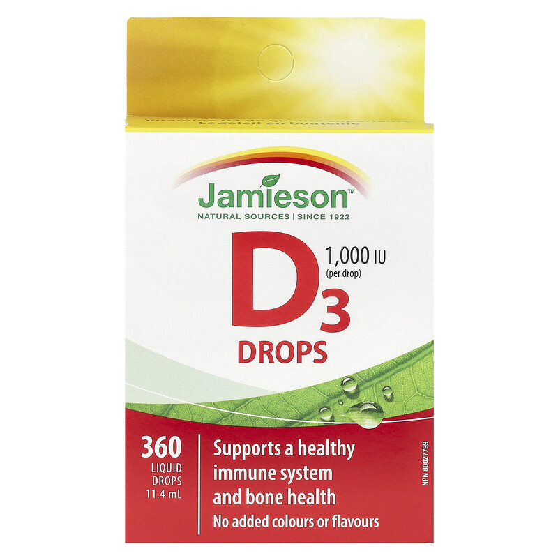 

Jamieson Vitamins, Витамин D3 в каплях, 1000 МЕ, 11,4 мл