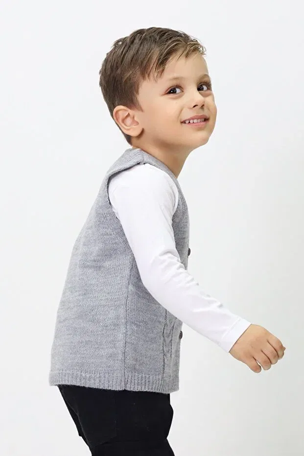Детский кардиган с пуговицами, хлопковый, Baby buttoned knitwear cardigan & vest, Cloudy Kids, Gray — фото 3