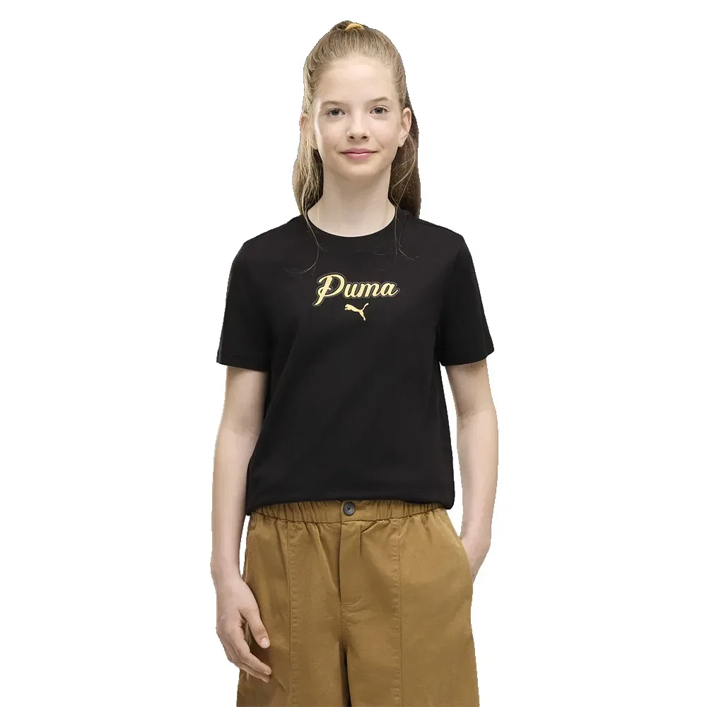 Детская футболка с принтом Essential Script Glitter Puma, Black