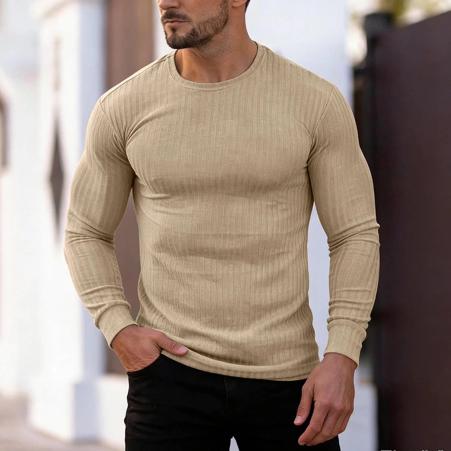 Мужская футболка с длинным рукавом Slim Fit Generic, Khaki — фото 2