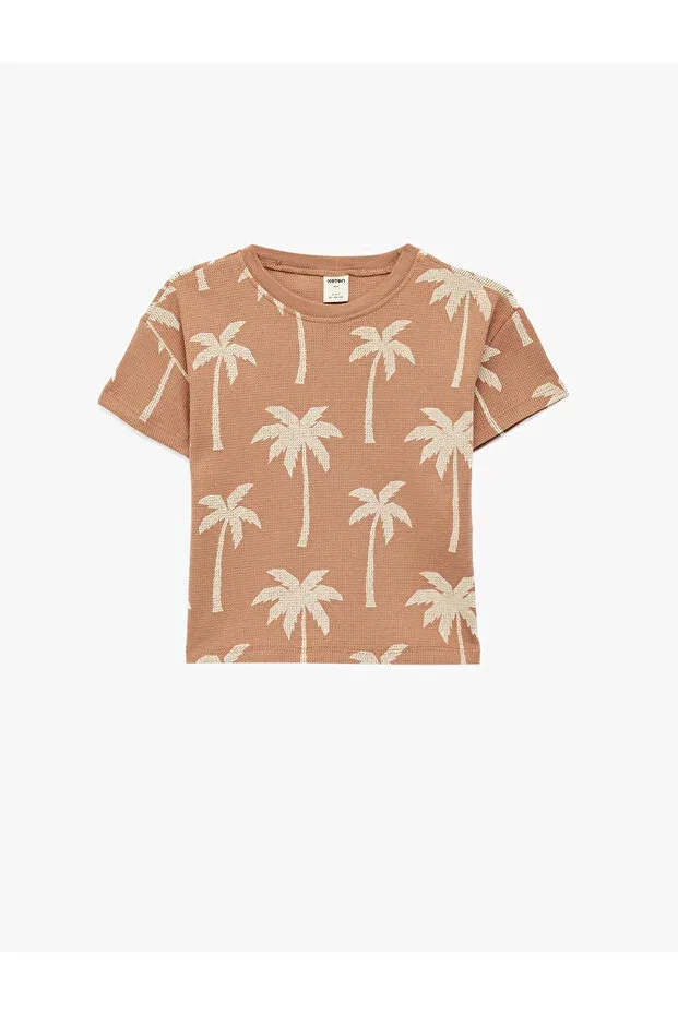 Детская футболка с принтом, оверсайз, Palmiye Printed, Koton, Brown Patterned — фото 3