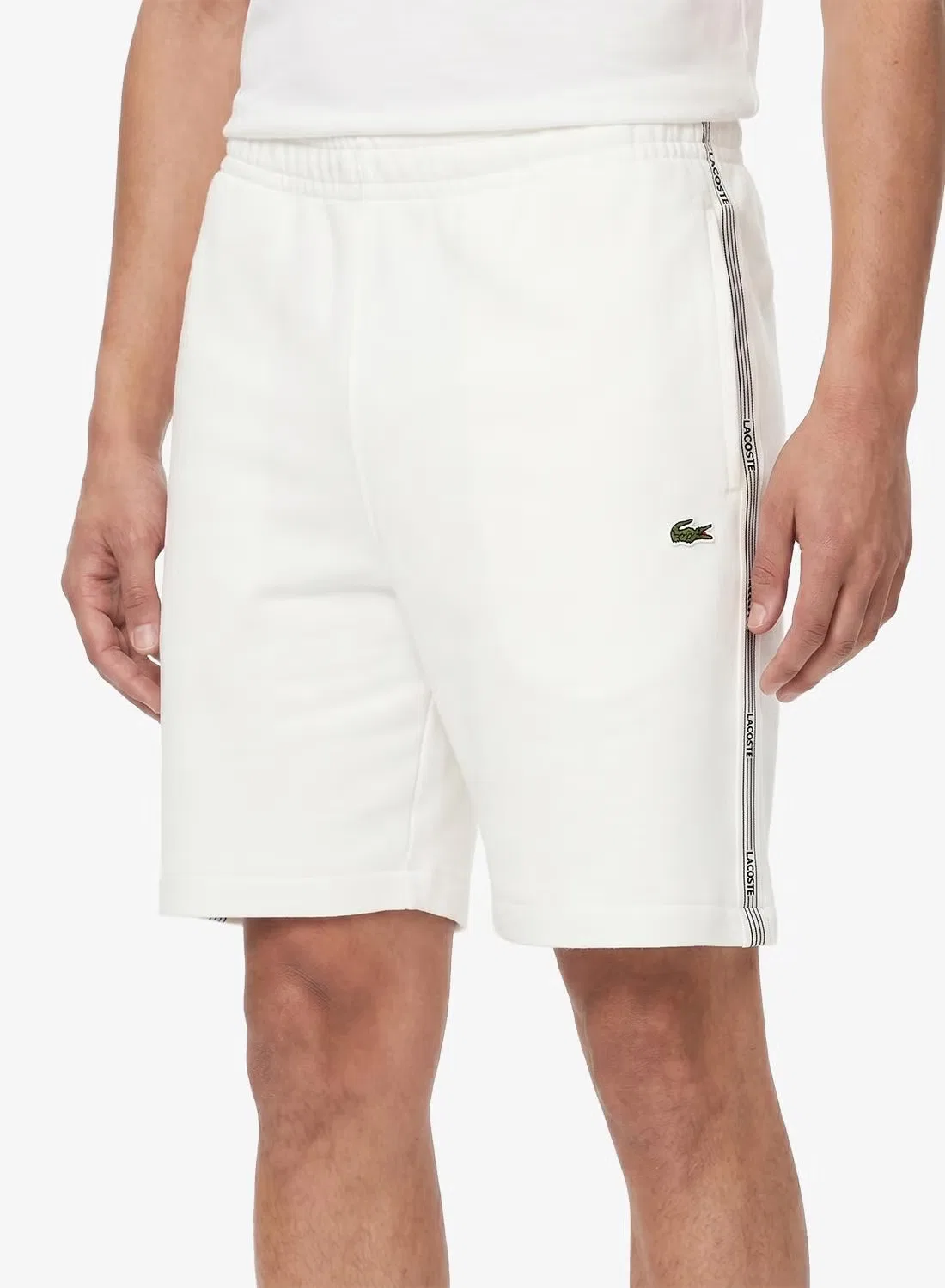 Шорты из флиса с полосатым поясом, Lacoste, мука — фото 3