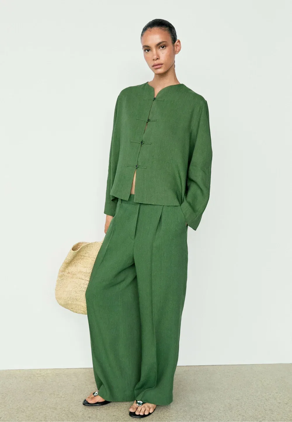 Брюки свободного кроя, создающие цельный образ Massimo Dutti, Dark Green — фото 2