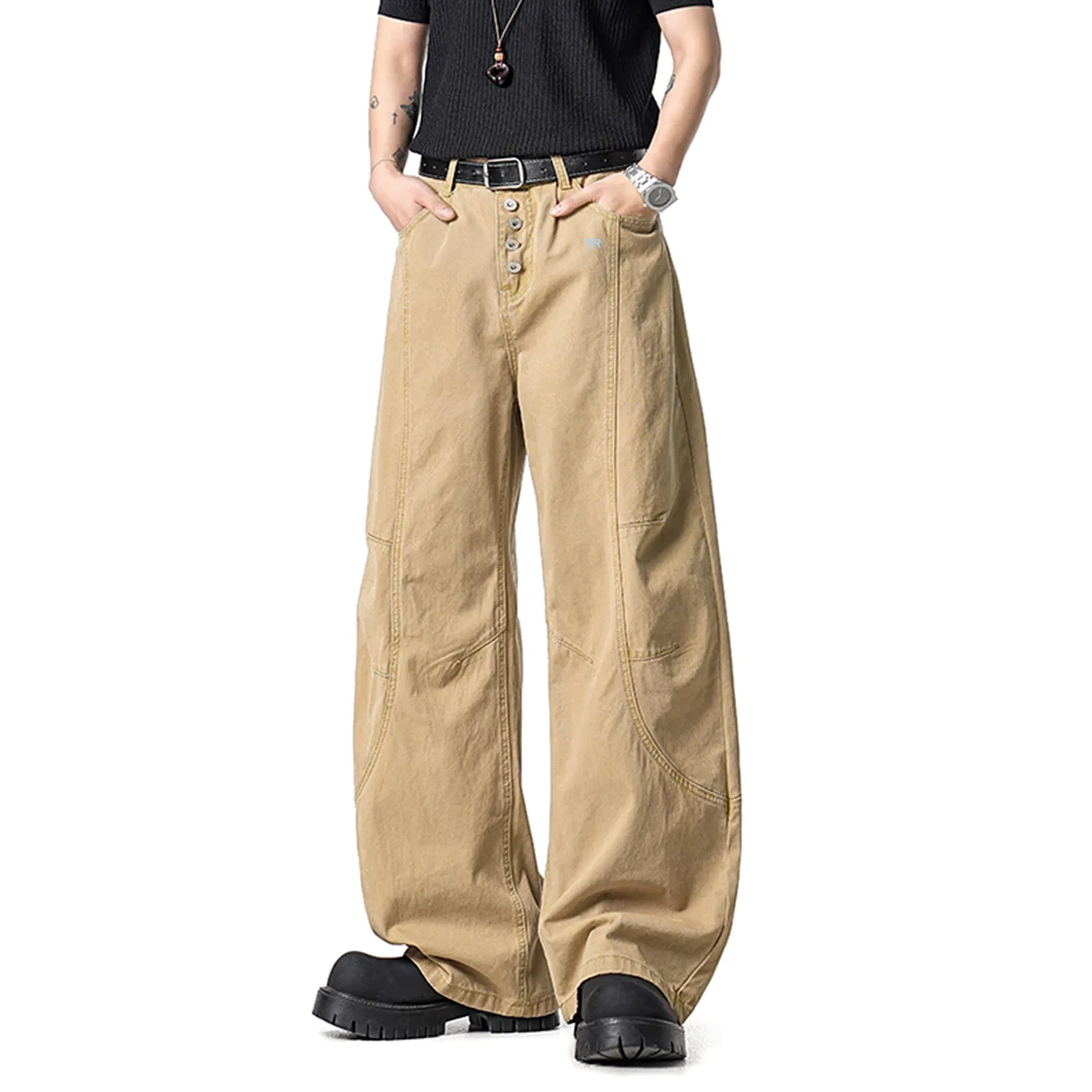 Детские джинсы прямого кроя, Unisex Thin Straight Fit Pants, Light Khaki (DIY Badge) WARRIOR — фото 3