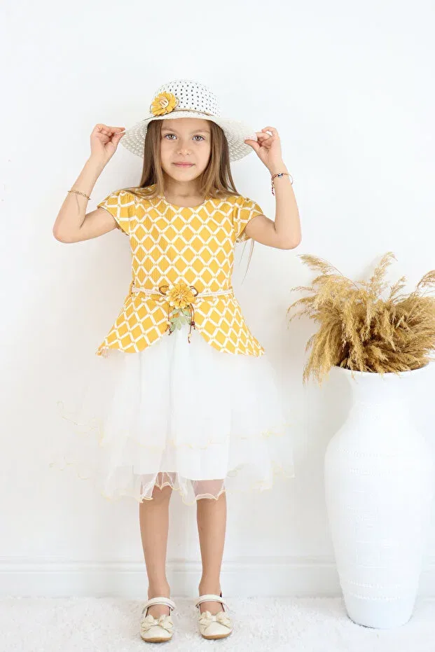 Детское платье для девочек с коротким рукавом girl's special day combination Fesshera, Sarı