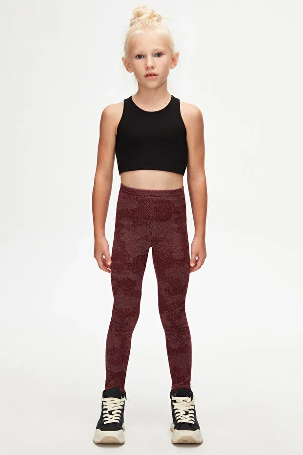 Детские леггинсы для девочек с принтом Burgundy Flamingo Patterned Lovetti, Burgundy