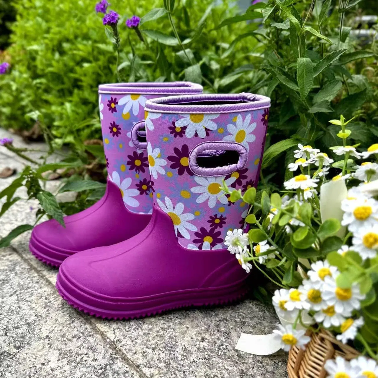 Детские сапоги для девочек водонепроницаемые HugRain, Flower Purple — фото 4