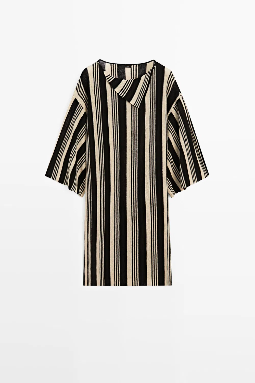 Кафтан Massimo Dutti, полосатый, вязаный, черный — фото 2