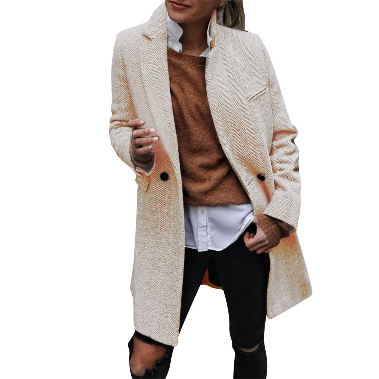 Женское пальто с длинным рукавом Dark Red Coat, Beige