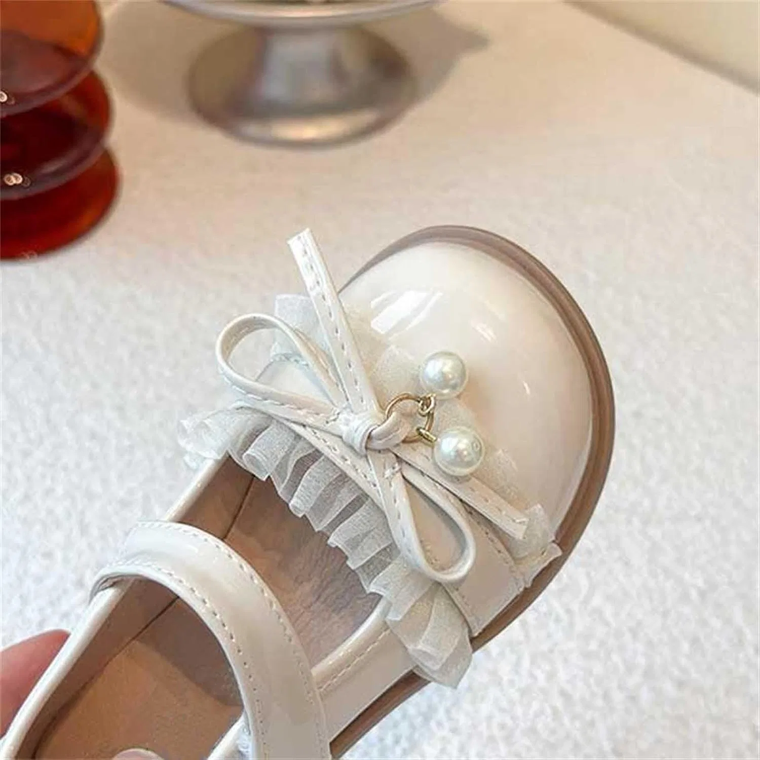 Детские туфли Мэри Джейн для девочек с бантом, модель Mary Jane Flats, Zzalalana, Beige — фото 2