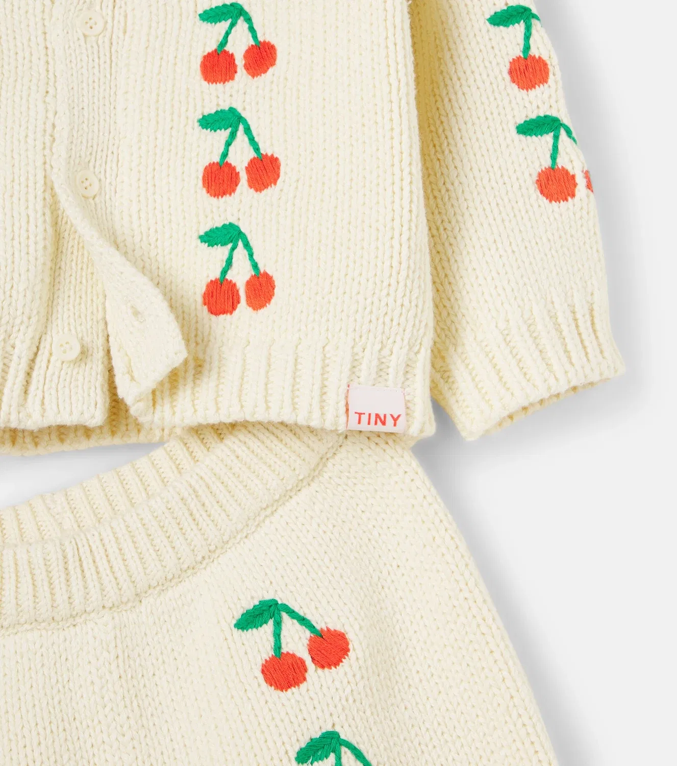 Комплект из кардигана и брюк с вышивкой Cherries Tinycottons, желтый — фото 3