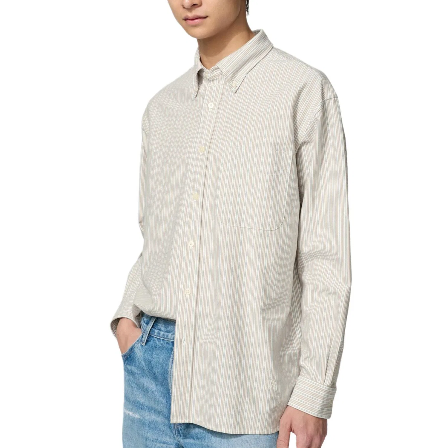 Мужская рубашка с отложным воротником UNIQLO, Цвет 32 Beige