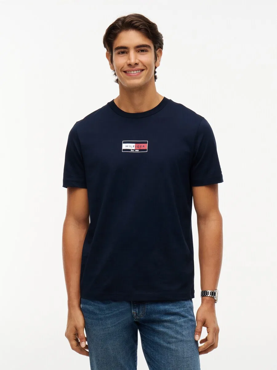 Футболка TOMMY HILFIGER BRAND LOVE цвета морской волны — фото 2