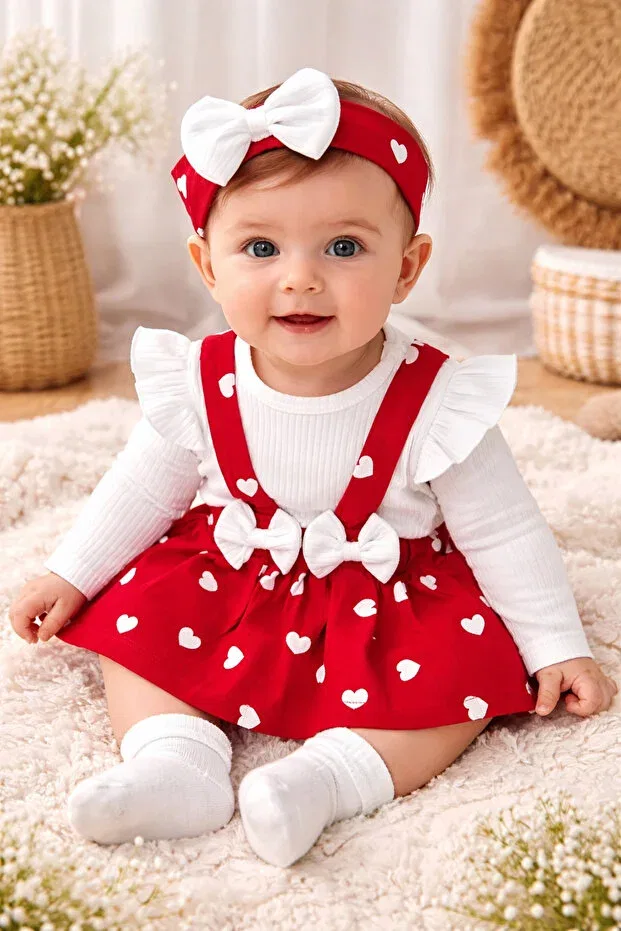 Детское платье для девочек с принтом комплект Premium Heart Bow By Murat Bebe, Red
