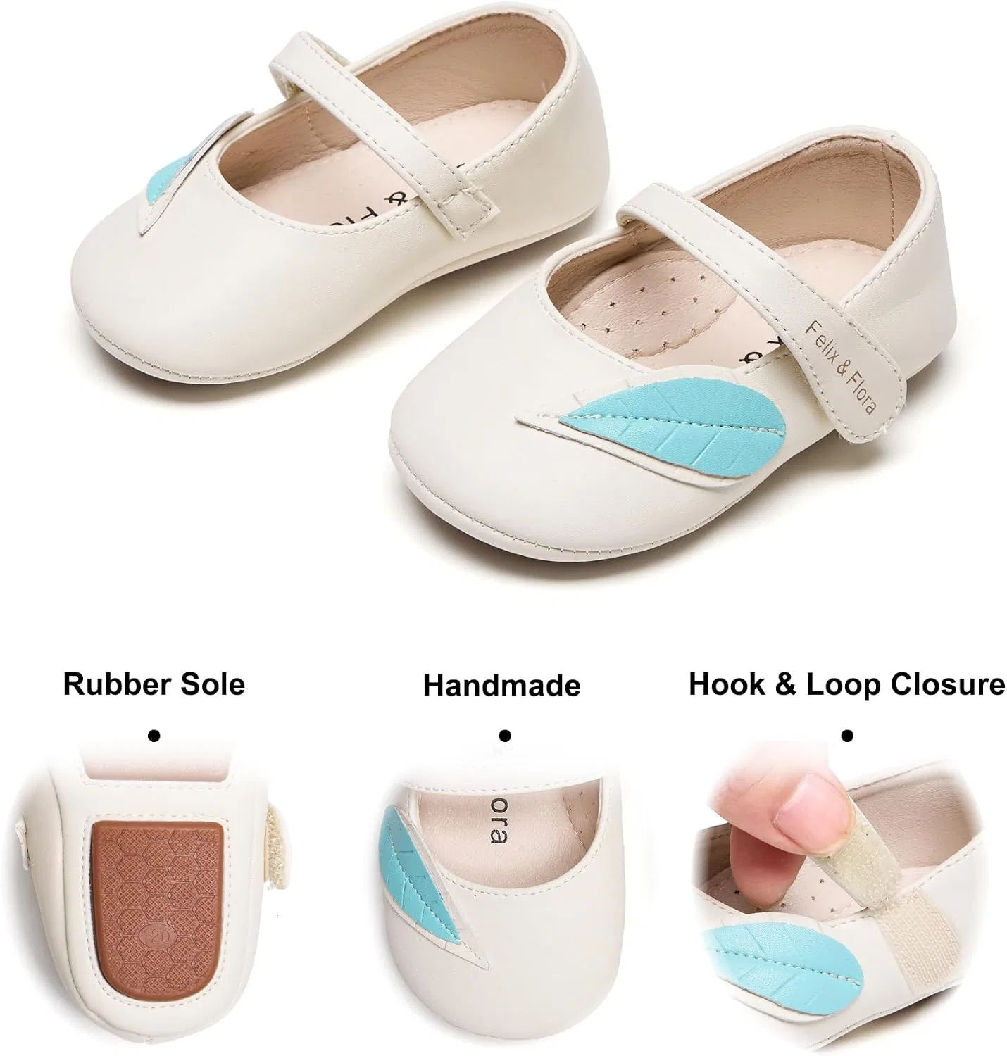 Детские туфли Мэри Джейн на мягкой подошве Moccasins Rubber Sole Crib Shoes Felix & Flora, Apricot — фото 4