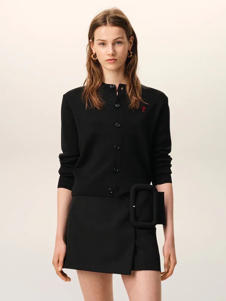 Кардиган женский с контрастным сердечком Ami de Coeur AMI PARIS, Black