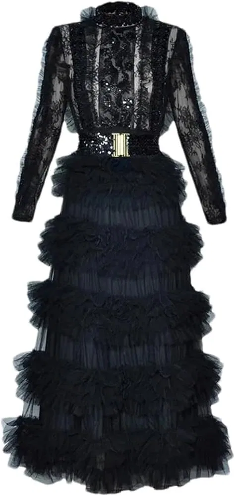 Женское вечернее платье с пайетками, модель Beading Sequins Mesh, чёрный