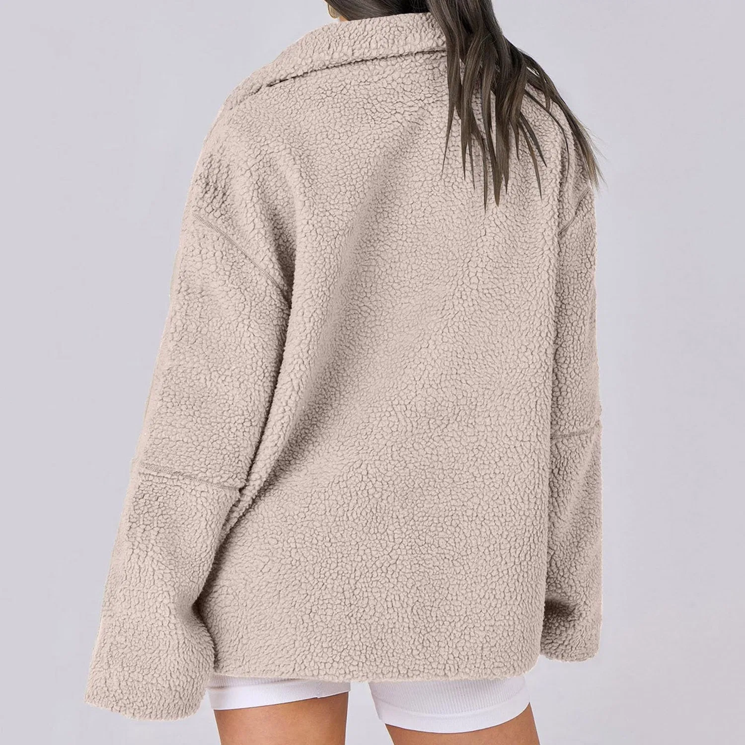Женская куртка из флиса с молнией и воротником-шалью, Beige — фото 4