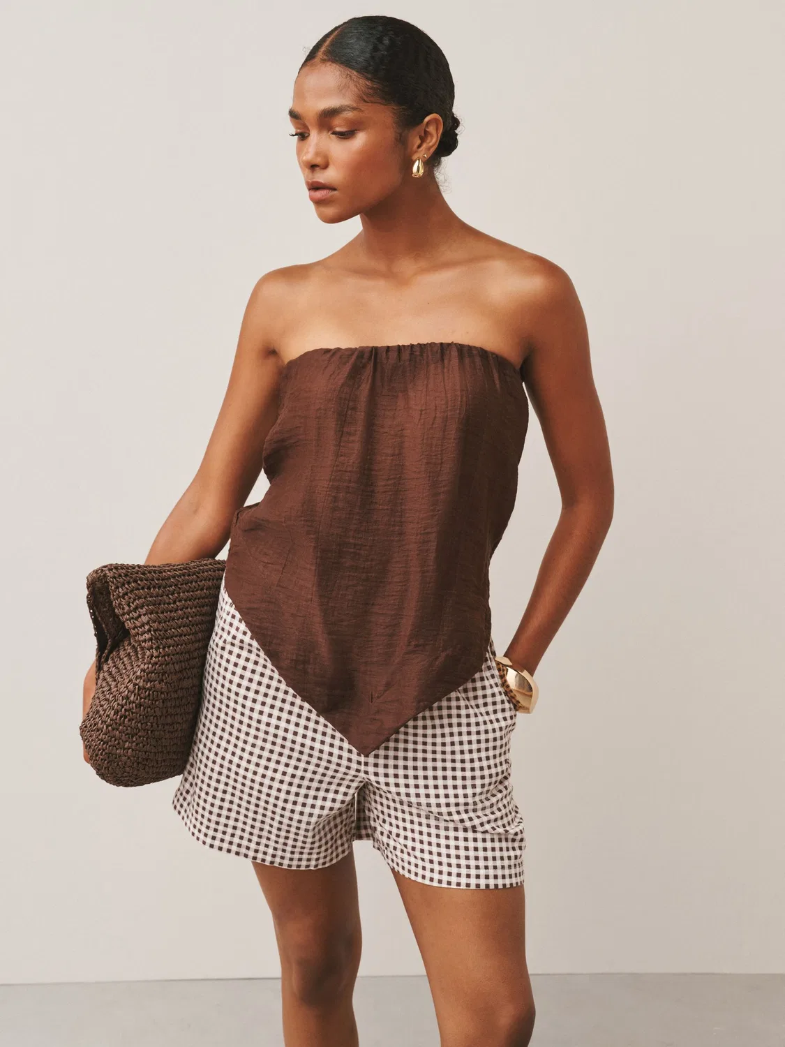 Шорты из льна с эластичным поясом, 2 шт Next, Navy/Chocolate Gingham — фото 2
