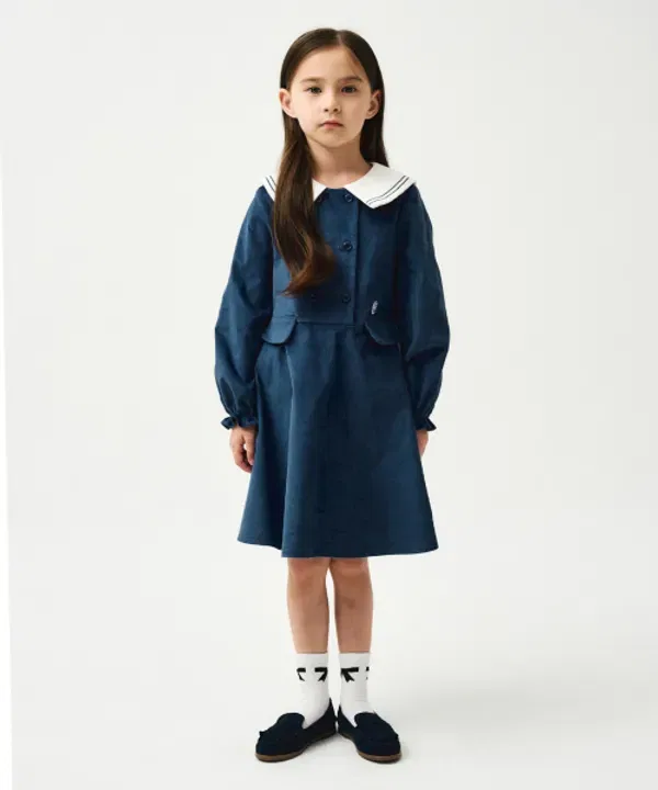 Детское платье из вельвета с матросским воротником, Marithé Kids, navy — фото 2