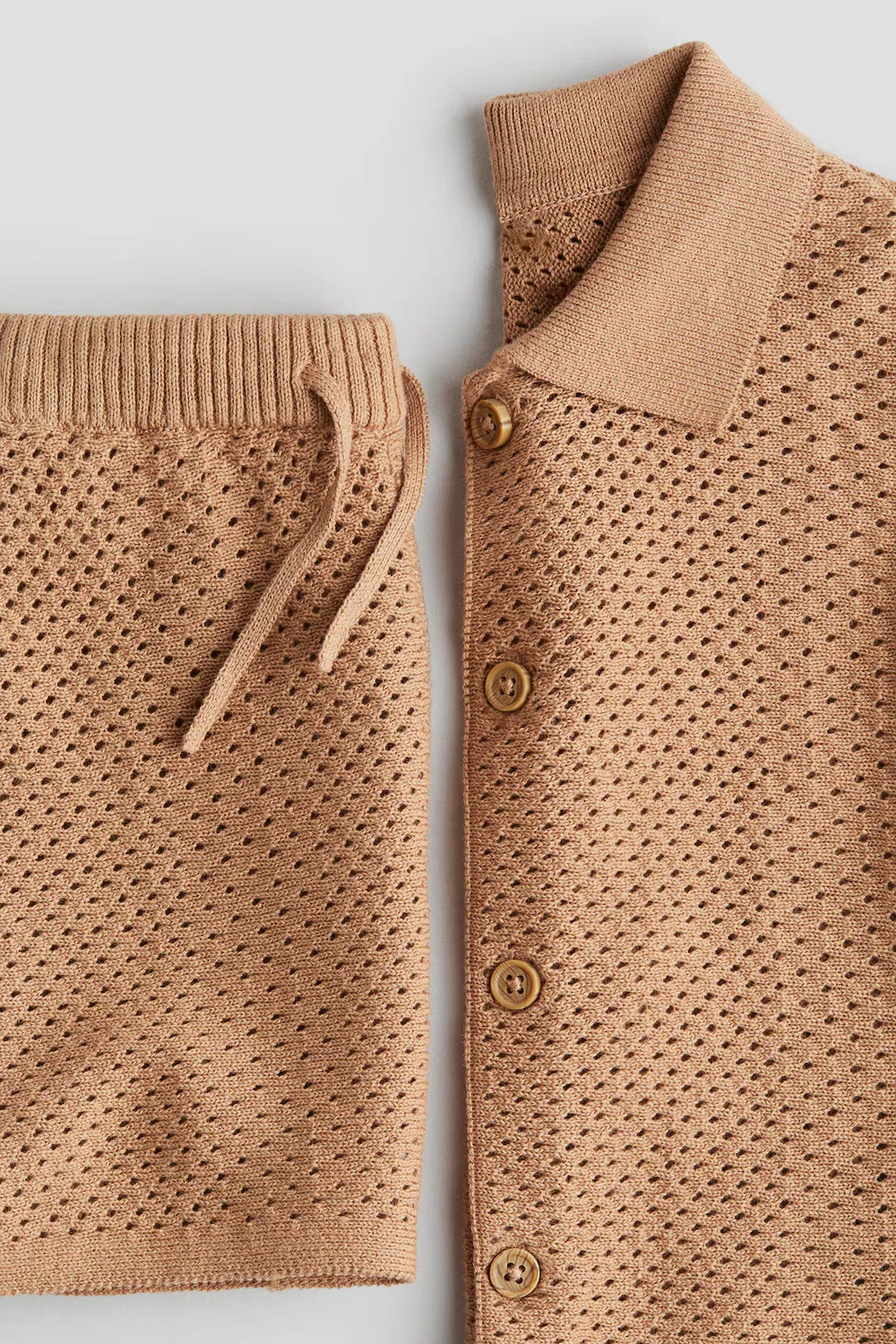 Комплект из двух предметов из хлопка, связанный сетчатым трикотажем H&M, Hellbraun — фото 2