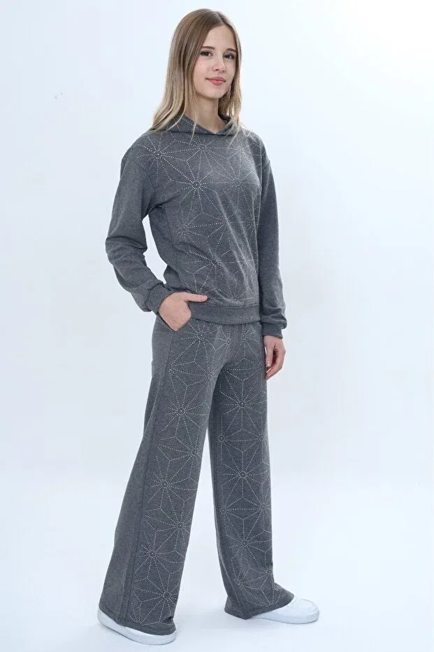 Детский комплект для девочек с вышивкой Stone Embroidered K Toontoy, Anthracite Melange — фото 3