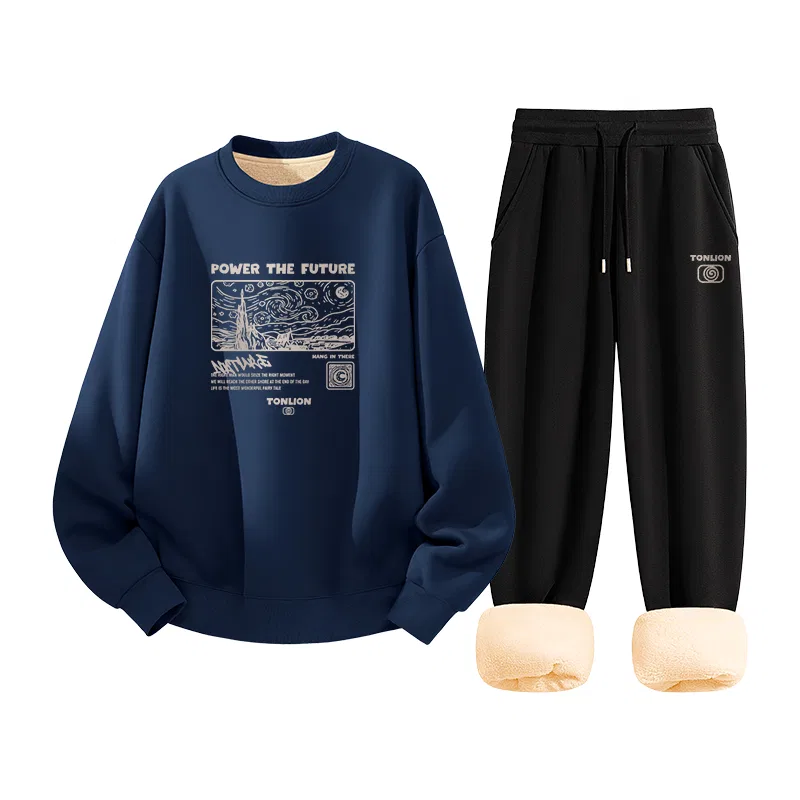 Детский комплект из свитшота и спортивных штанов с начесом Tonlion, Цвет Navy Black