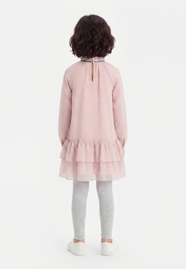 Платье коктейльное с горошком Georgette Monnalisa, rosa antico/grigio, розовый/серый — фото 2