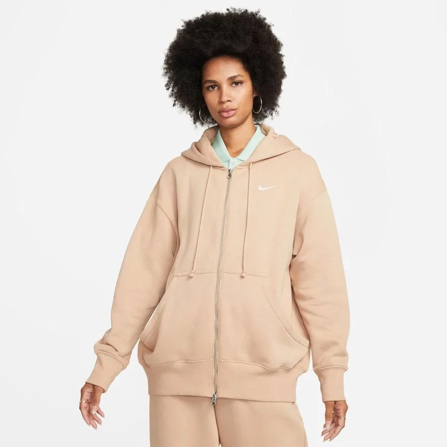 Женский свитшот-худи с капюшоном и полной молнией, модель Phoenix Fleece, Nike, Коричневый