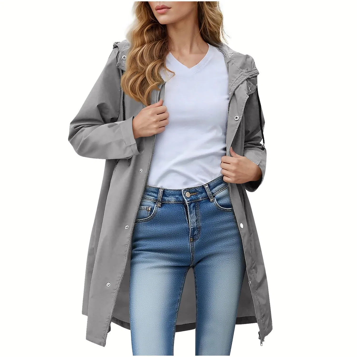 Женский дождевик с капюшоном ветрозащитный легкий, Light Grigio