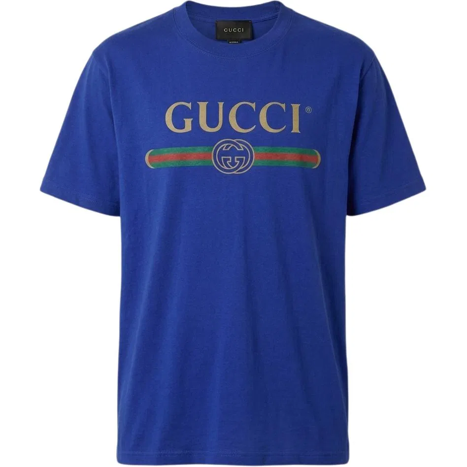Футболка Gucci мужская с круглым вырезом, свободный крой, Bright Blue