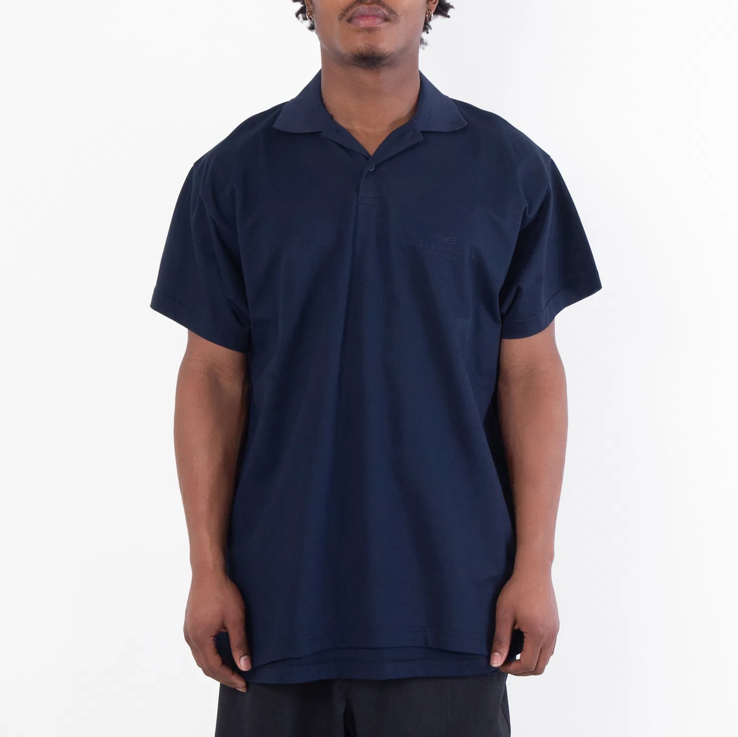 Поло с коротким рукавом из хлопка пике Men's Intertwined Polo Shirt Balenciaga, Navy