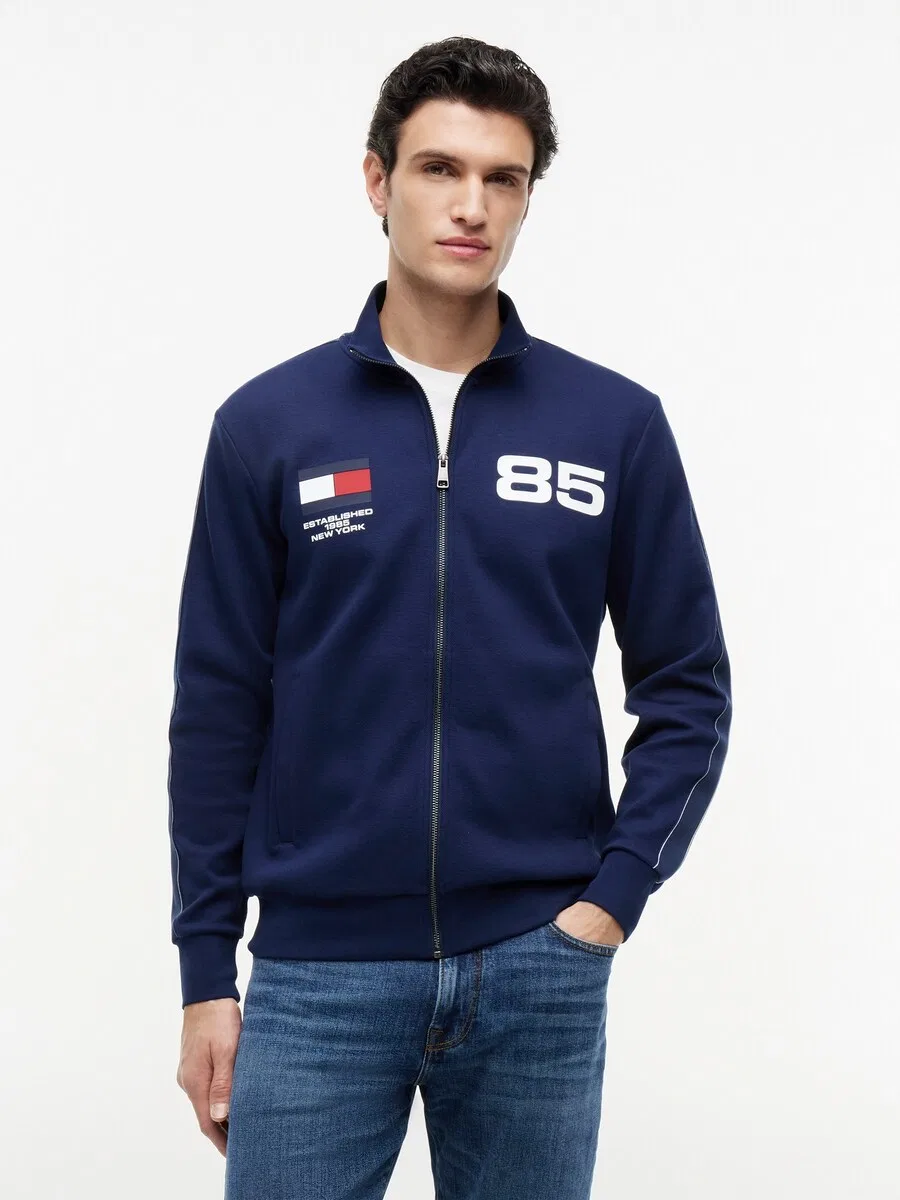 Худи на молнии TOMMY HILFIGER 'Interlock Track' темно-синего цвета — фото 2