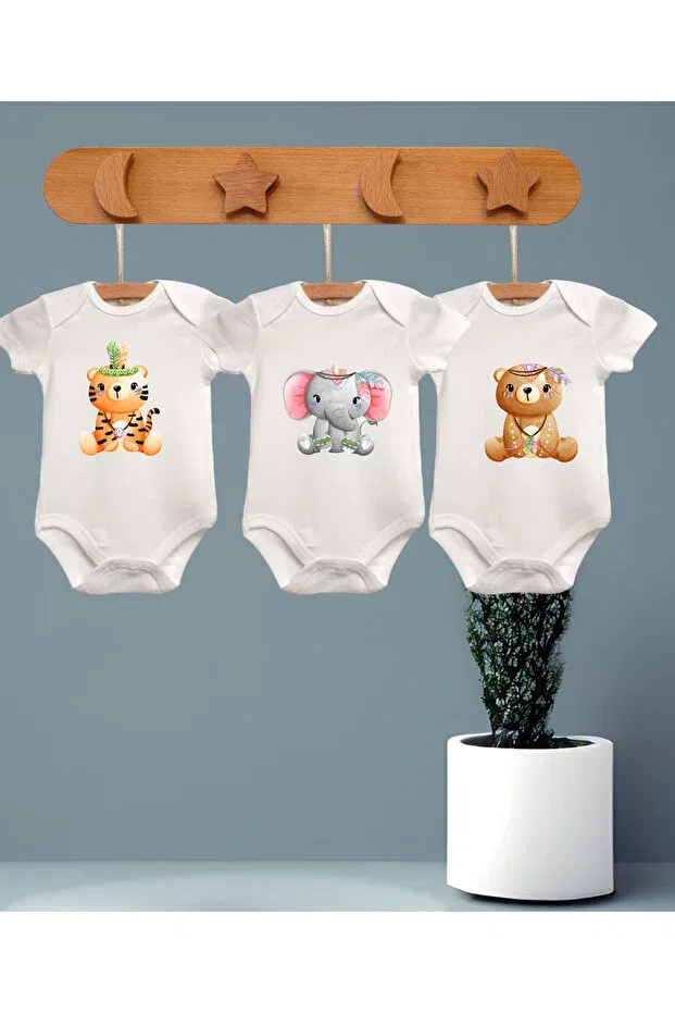 Детское боди для новорожденных с принтом 3-предметный набор Bebe Wini, Ecru