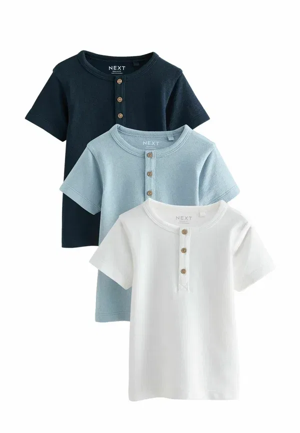 Футболка с длинным рукавом поло, хенли, Regular fit, 3 Pack, Next, Navy Blue, Stone, темно-синий