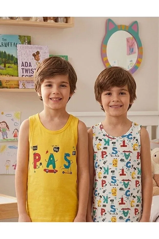Детское белье для мальчиков хлопковое с принтом Aliş Kids, Yellow White