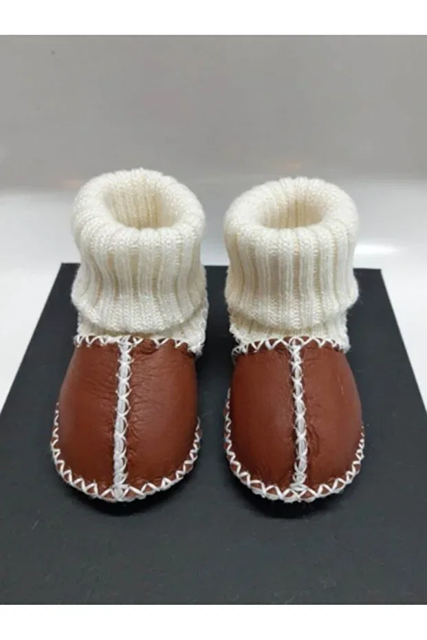 Детские тапочки-носочки из органической кожи Tuğbiş, Brown — фото 2