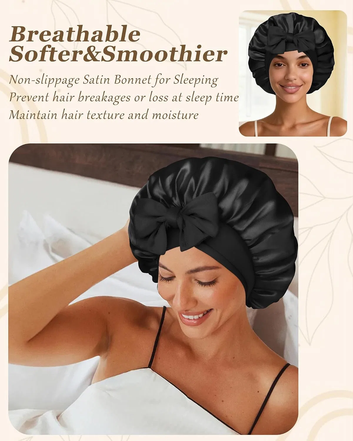 Шапочка для душа Satin Sleep Bonnet, двойной слой, с 2 резинками, CHLINS, черный/красный — фото 2