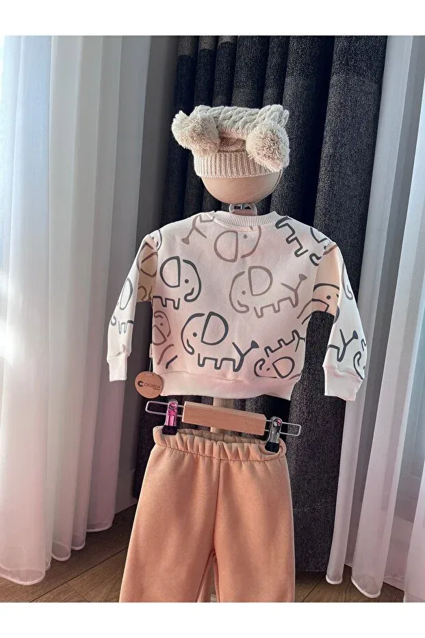 Детский спортивный костюм с принтом Elephant patterned tracksuit set Ciciben Baby Kids, Beige — фото 3