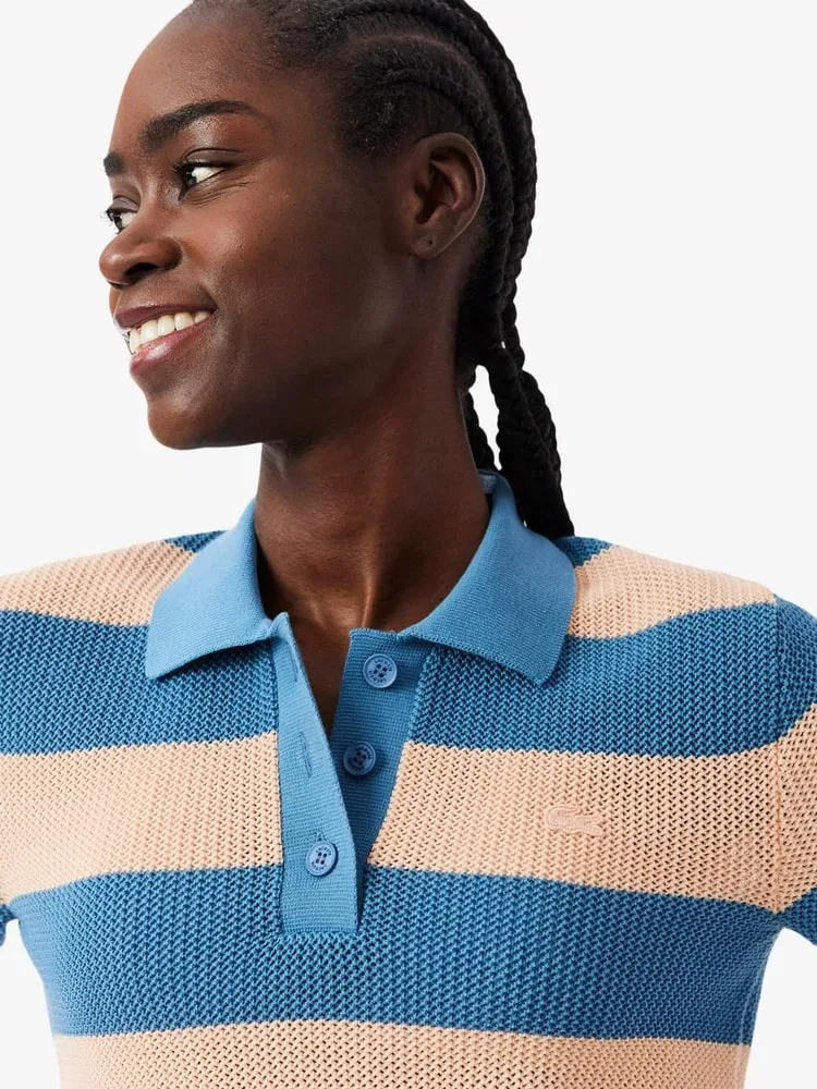 Свитер женский LACOSTE Summer Stripes, поло, синий — фото 2