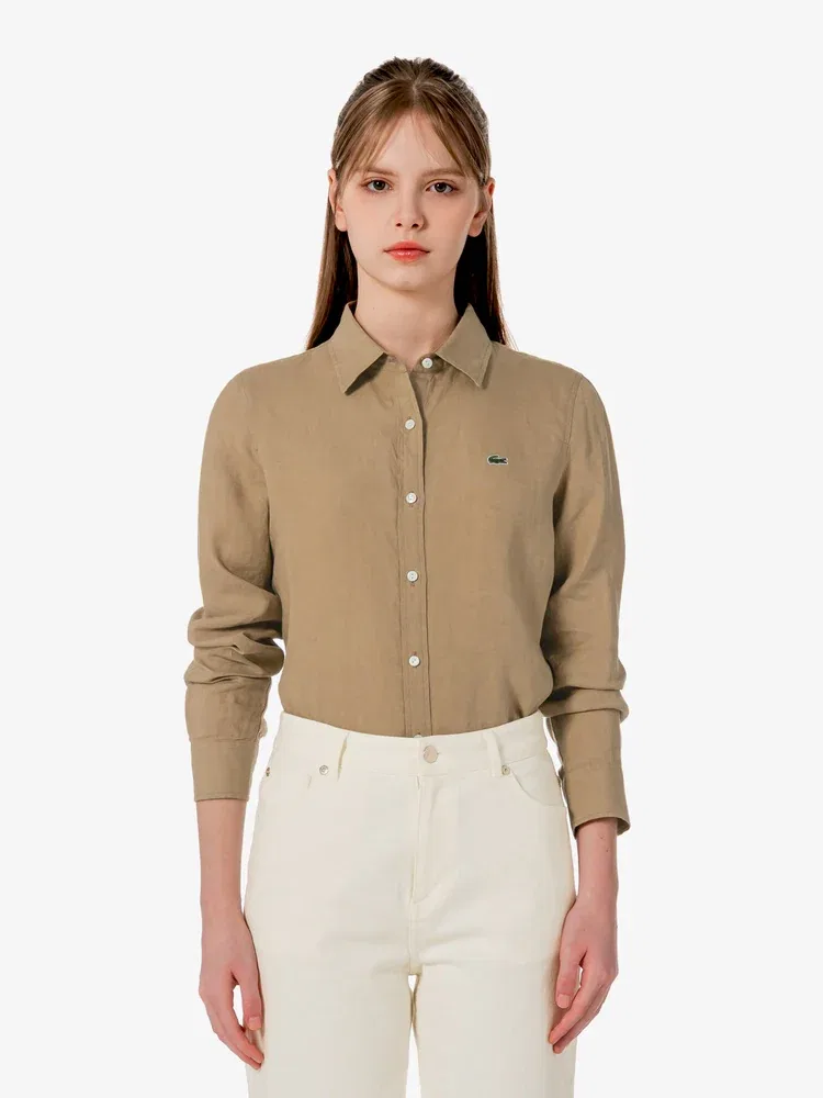 Рубашка женская LACOSTE Beige из льна, Regular Fit