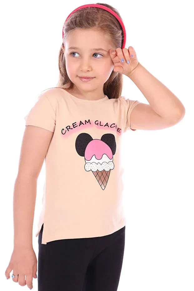 Детская футболка для девочек с принтом Ice Cream Printed Baby Girl T-Shirt Toontoy, Beige