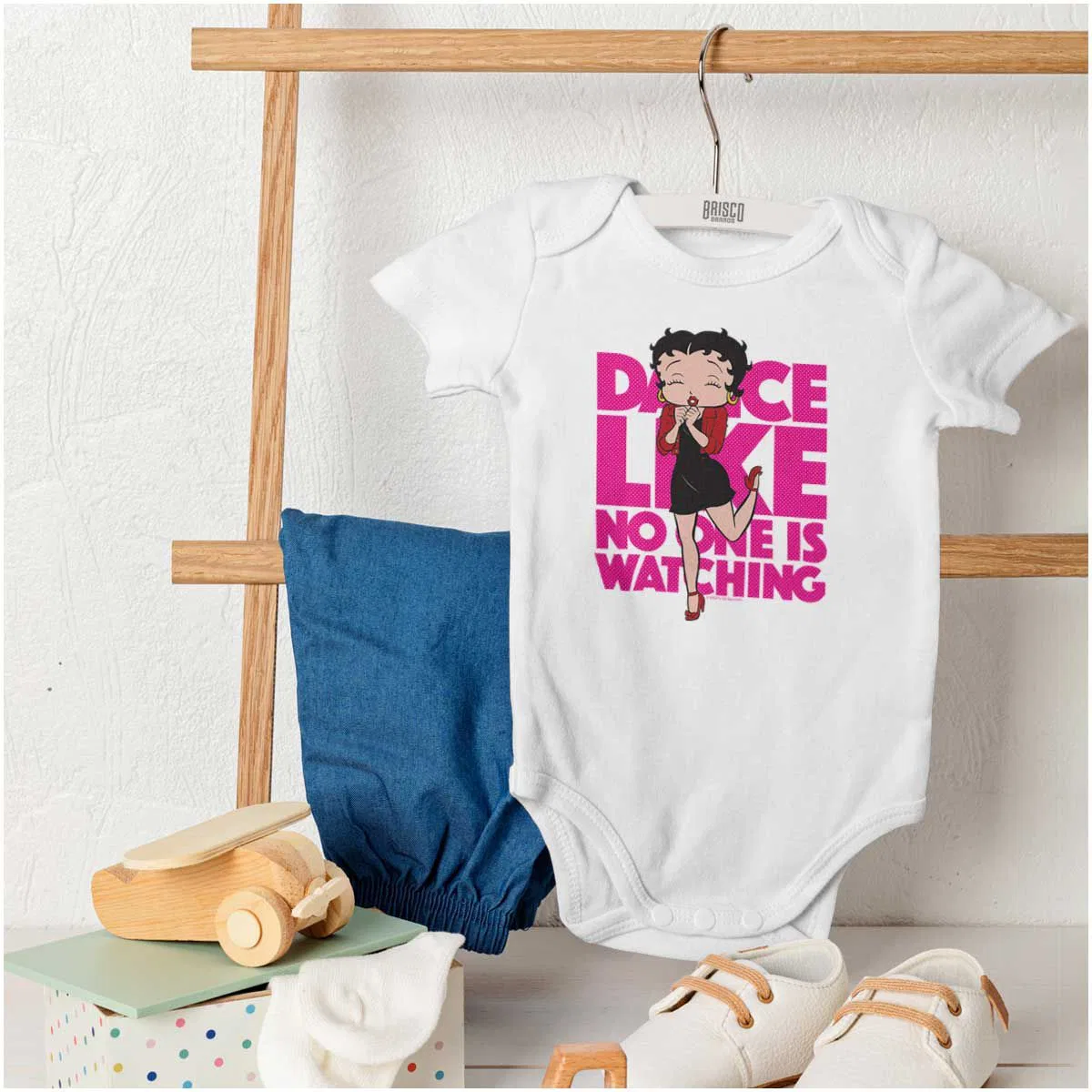Детское боди для девочек хлопковое Betty Boop Dance Like Noone Watching Brisco Brands, White — фото 4